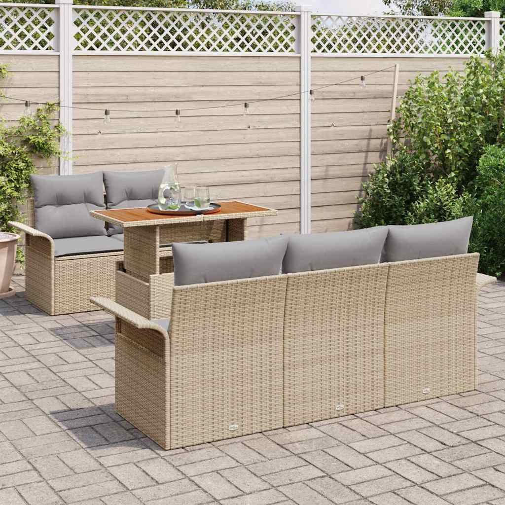 Trädgårdsoffset med lagring 6 pcs Beige Poly rattan
