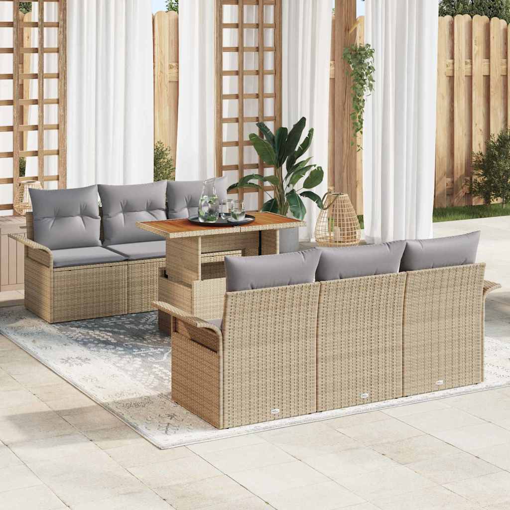 Trädgårdsoffset med lagring 7 pcs Beige Poly rattan