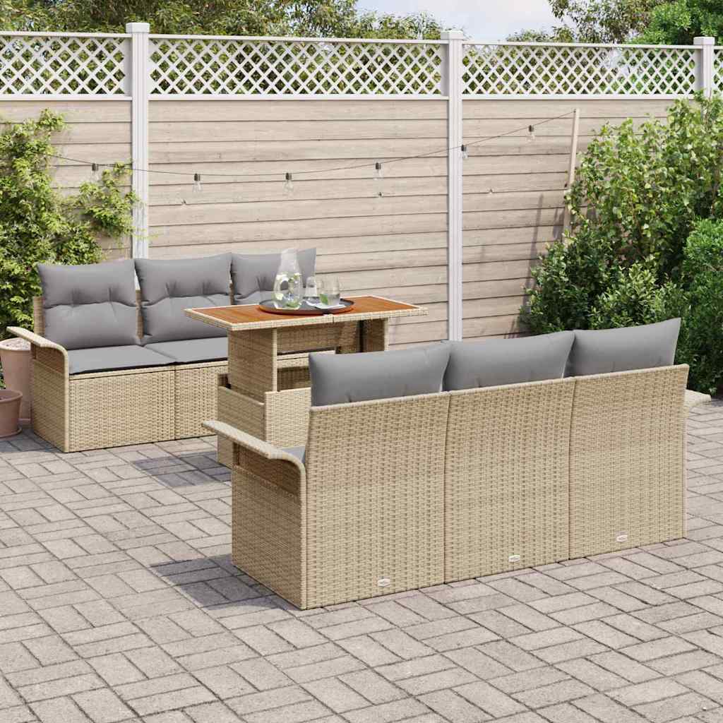Trädgårdsoffset med lagring 7 pcs Beige Poly rattan