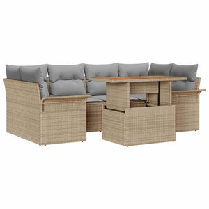 Trädgårdsoffset med lagring 7 pcs Beige Poly rattan