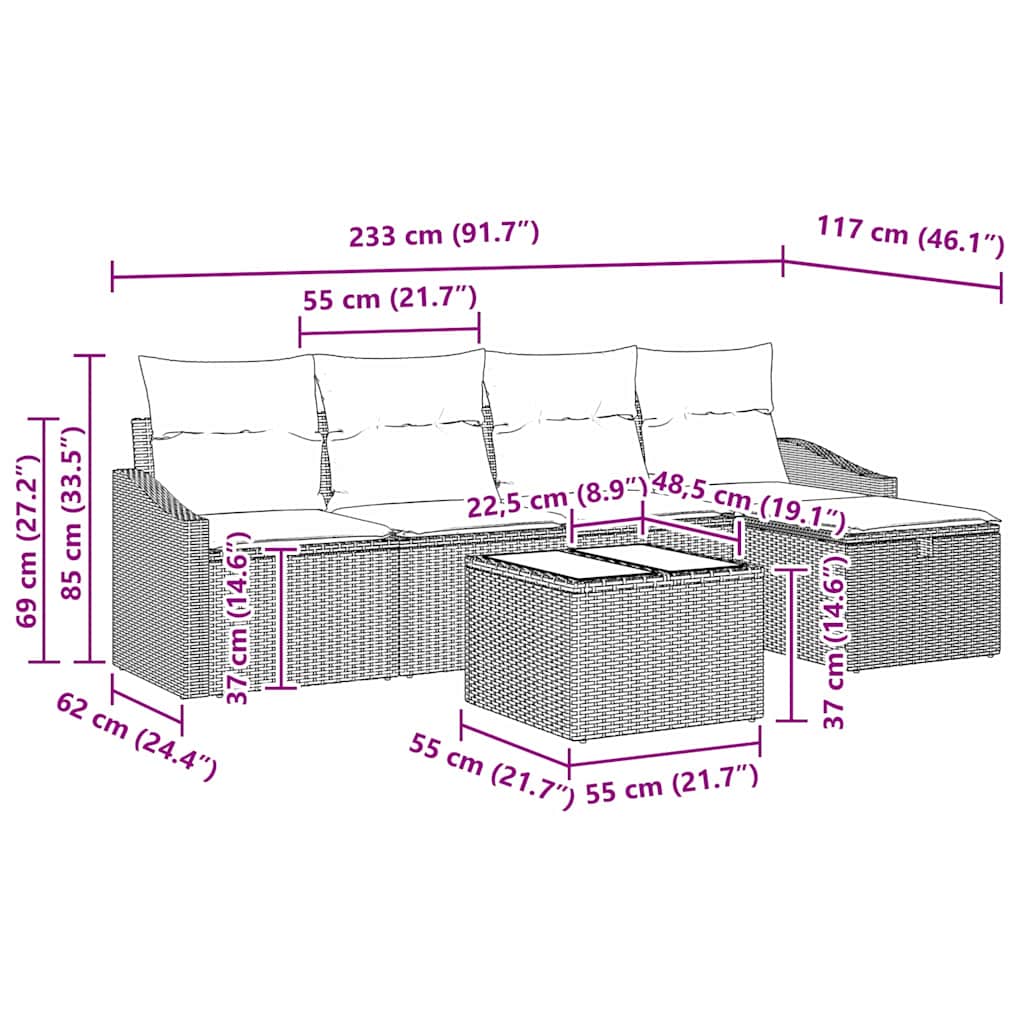 Soffset med kudde med lagring 6 pcs Svart konstrotting