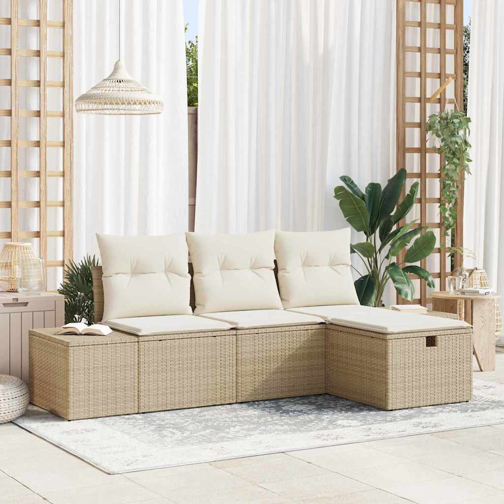 Trädgårdsoffset med kudde 4 pcs Beige Poly rattan