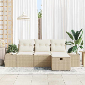 Trädgårdsoffset med kudde 4 pcs Beige Poly rattan