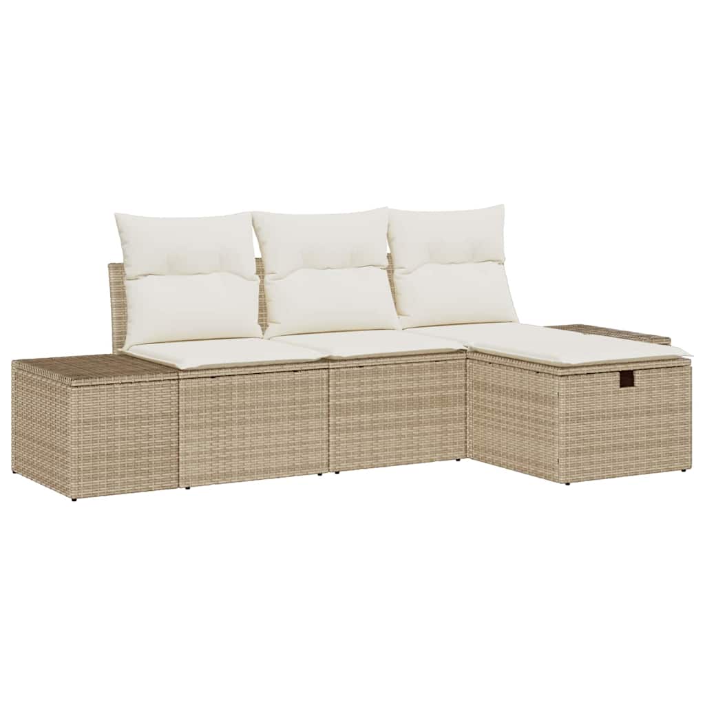 Trädgårdsoffset med kudde 4 pcs Beige Poly rattan