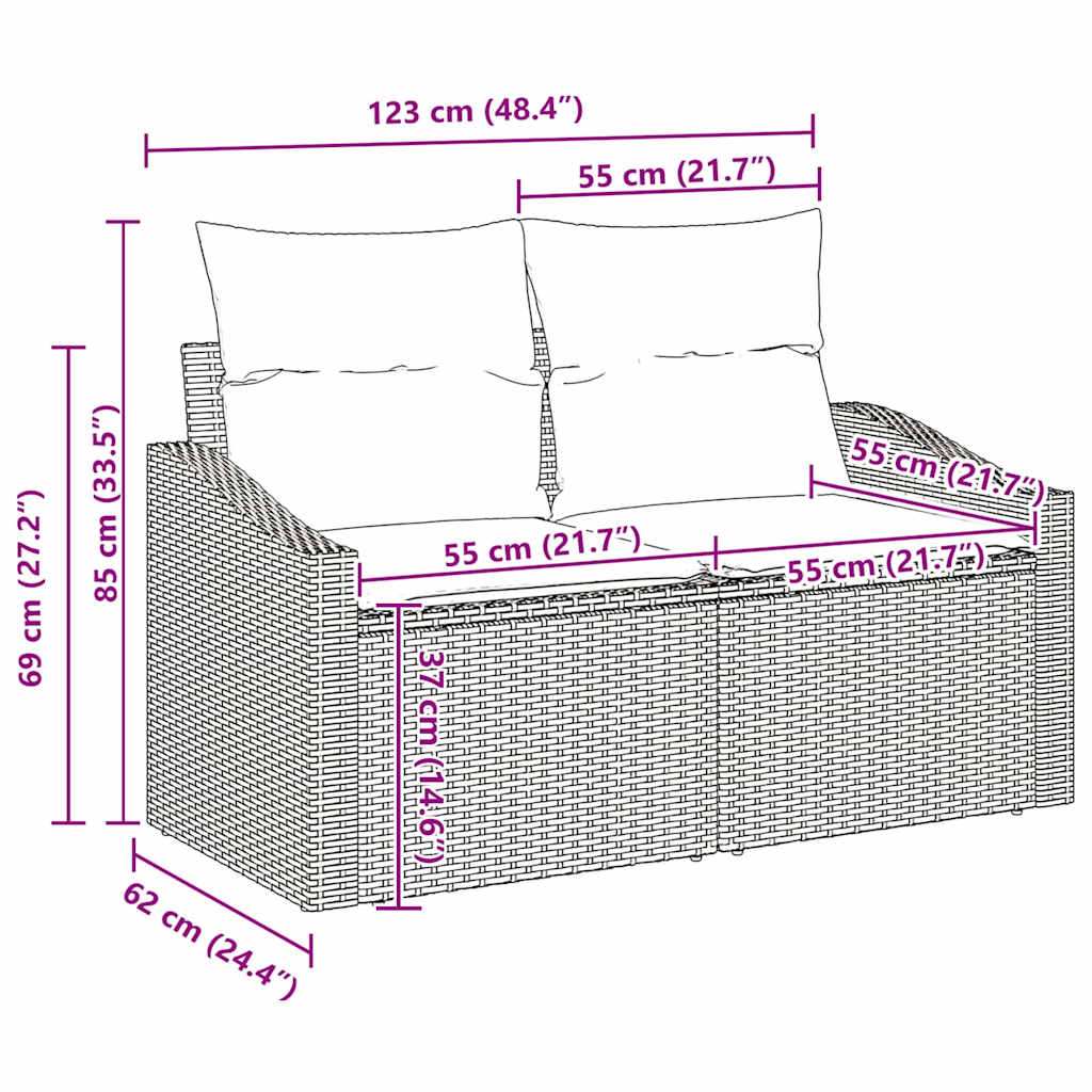 Trädgårdsoffset med kudde med lagring 6 pcs Grå Poly rattan