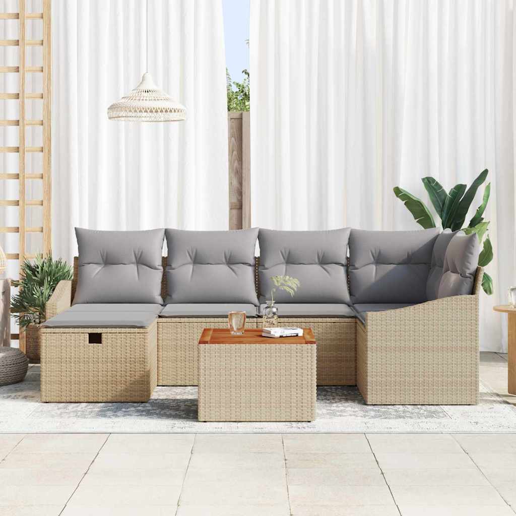Trädgårdsoffset med kudde med lagring 7 pcs Beige Poly rattan