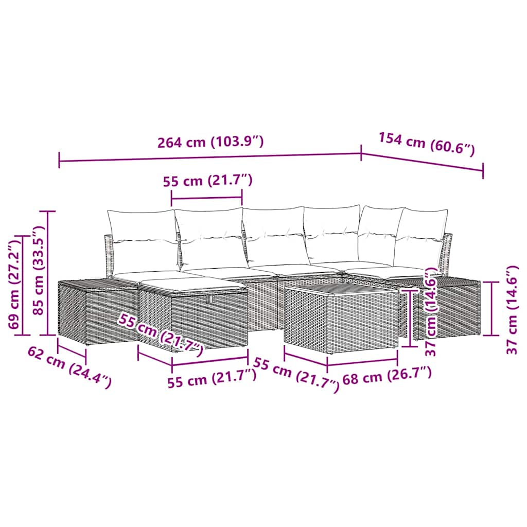 Trädgårdsoffset med kudde med lagring 7 pcs Beige Poly rattan
