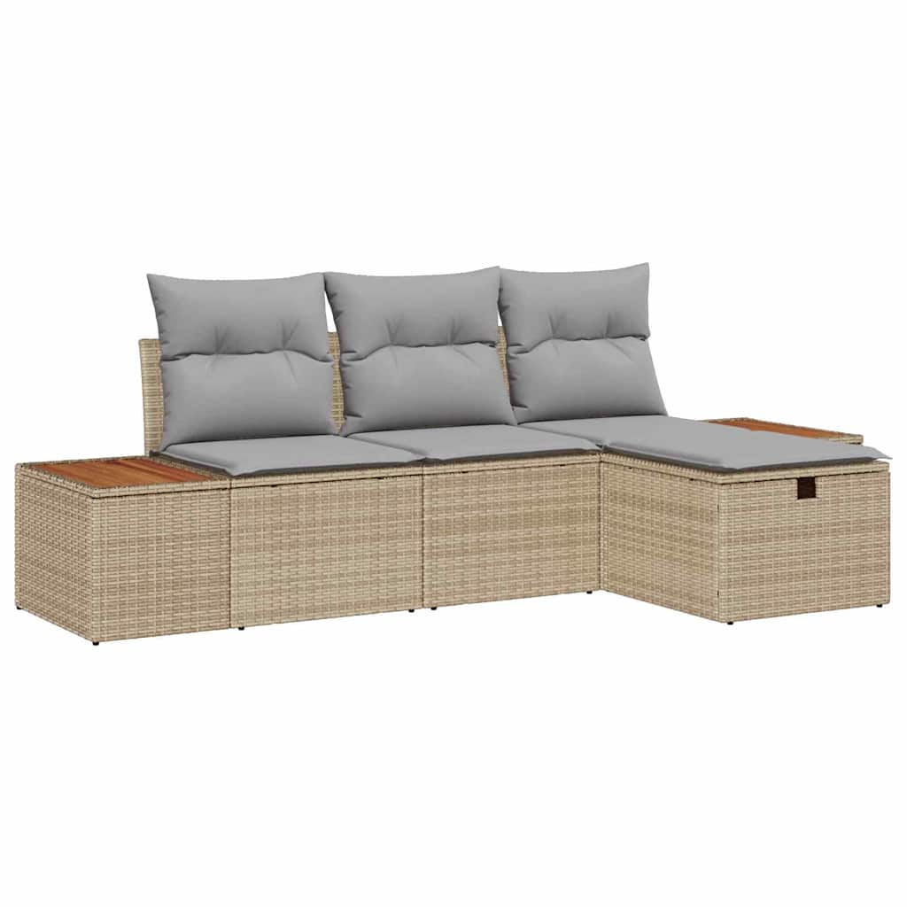Trädgårdsoffset med kudde 4 pcs Beige Poly rattan