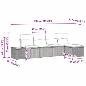 Trädgårdsoffset med kudde 5 pcs Svart Poly rattan