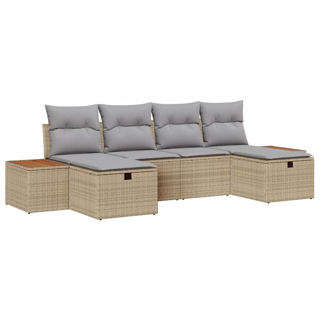 Trädgårdsoffset med kudde 6 pcs Beige Poly rattan