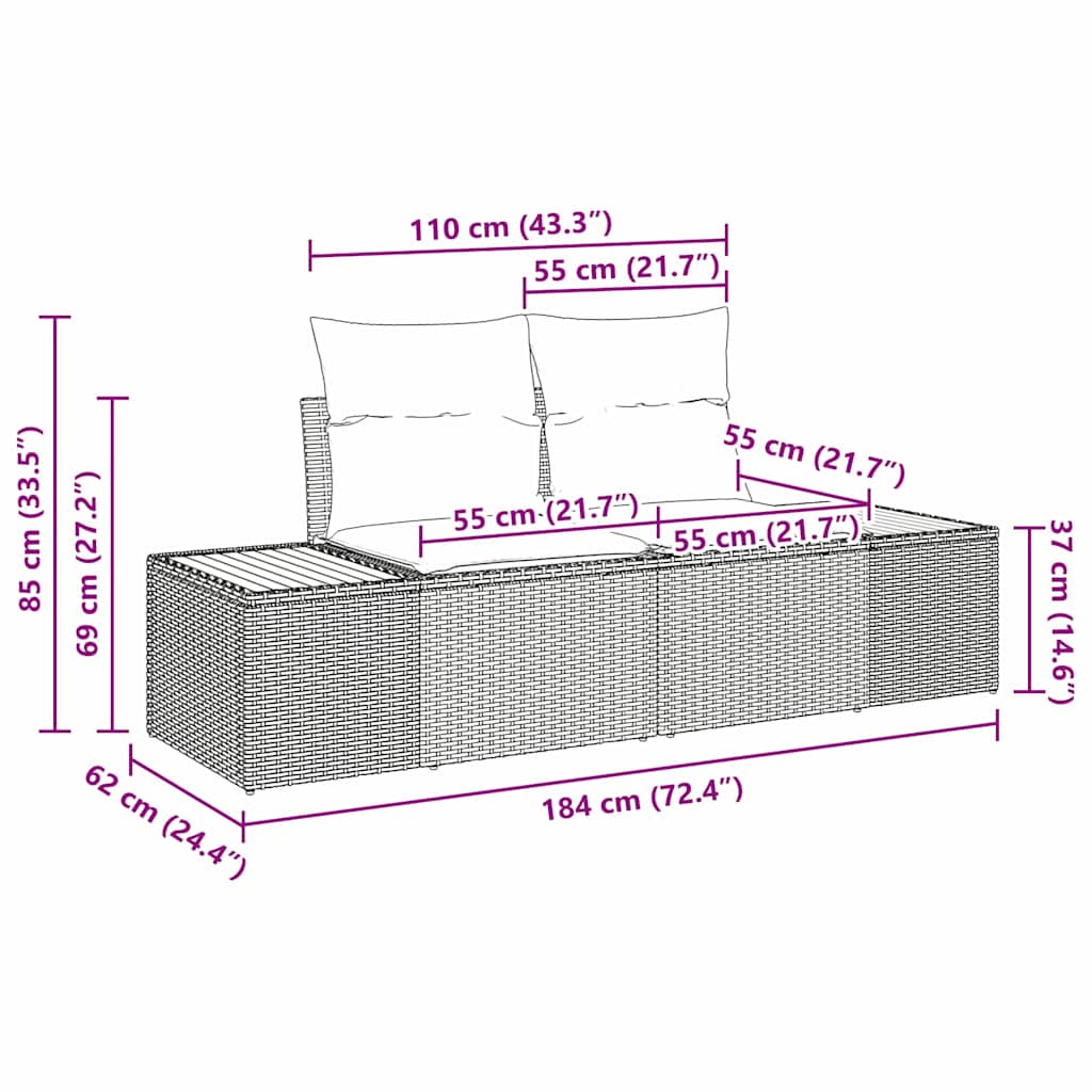 Trädgårdsoffset med kudde 6 pcs Beige Poly rattan
