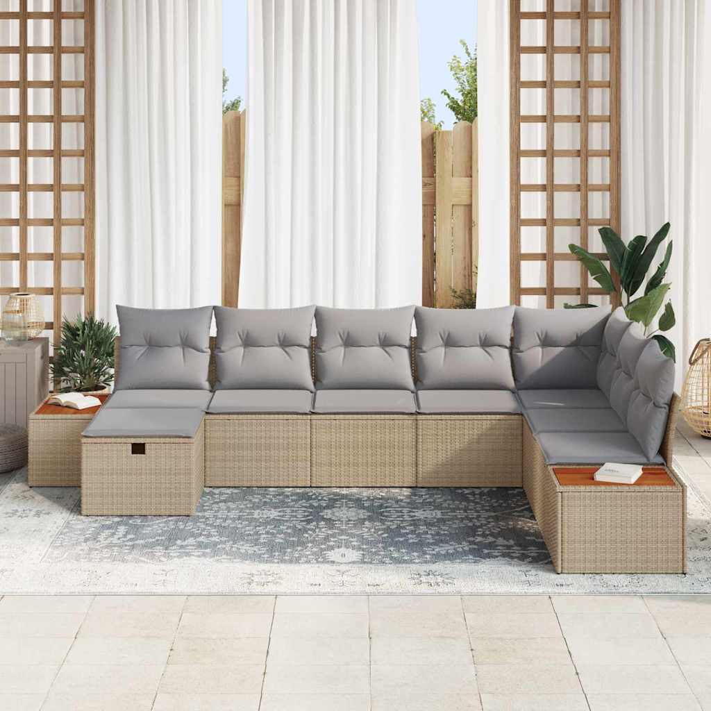 Trädgårdsoffset med kudde 8 pcs Beige Poly rattan