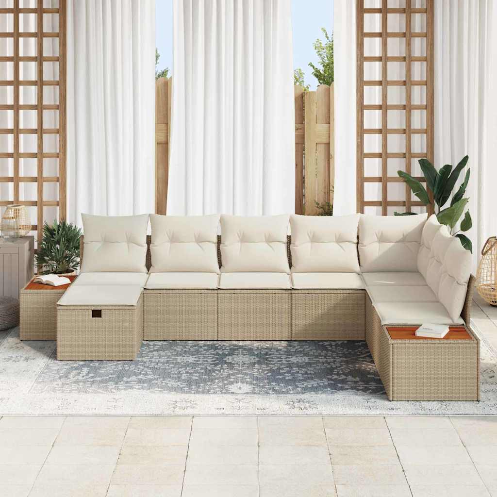 Trädgårdsoffset med kudde 8 pcs Beige Poly rattan