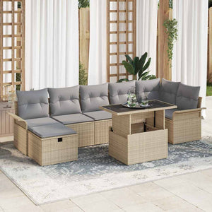Trädgårdsoffset med kudde med lagring 8 pcs Beige Poly rattan