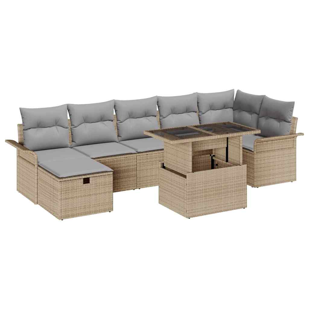 Trädgårdsoffset med kudde med lagring 8 pcs Beige Poly rattan
