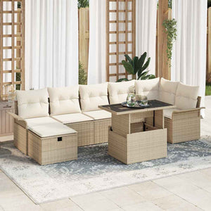 Trädgårdsoffset med kudde med lagring 8 pcs Beige Poly rattan