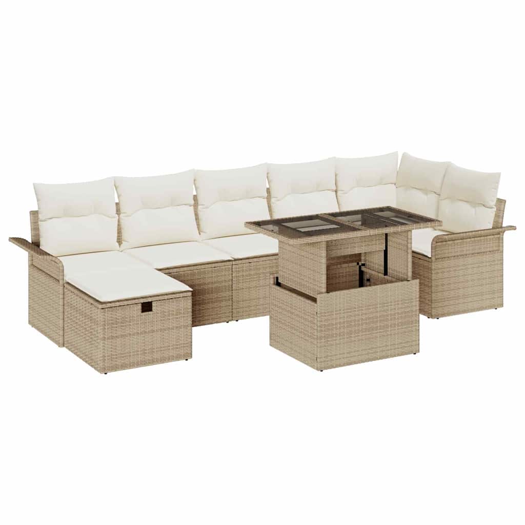 Trädgårdsoffset med kudde med lagring 8 pcs Beige Poly rattan