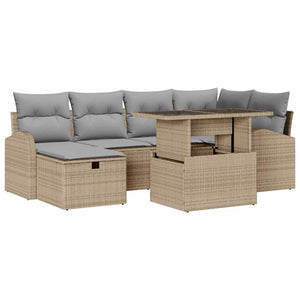 Trädgårdsoffset med kudde med lagring 7 pcs Beige Poly rattan