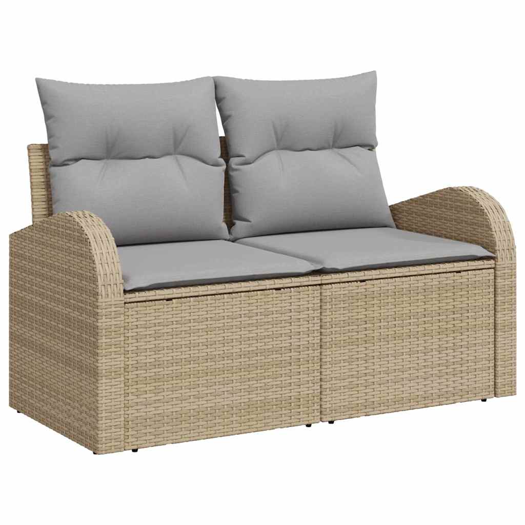 Trädgårdsoffset med kudde med lagring 7 pcs Beige Poly rattan