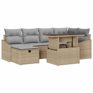 Trädgårdsoffset med kudde med lagring 7 pcs Beige Poly rattan