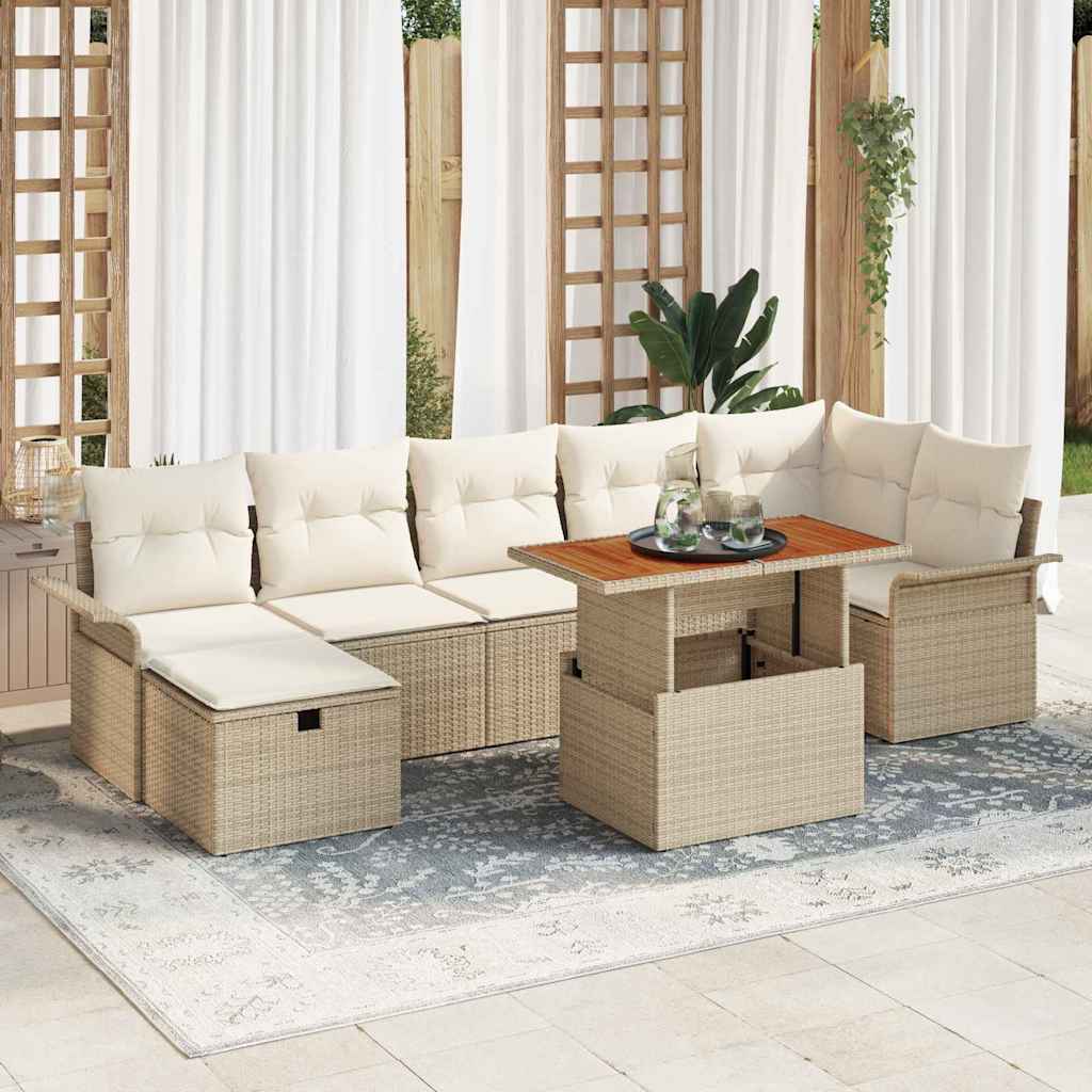 Trädgårdsoffset med kudde med lagring 8 pcs Beige Poly rattan