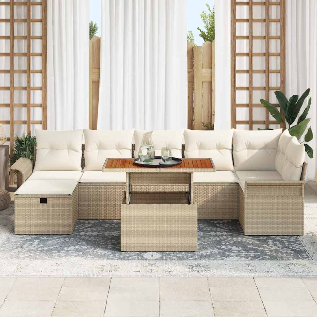 Trädgårdsoffset med kudde med lagring 8 pcs Beige Poly rattan