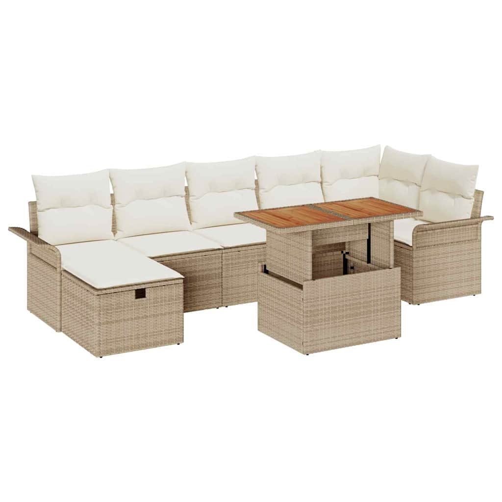 Trädgårdsoffset med kudde med lagring 8 pcs Beige Poly rattan