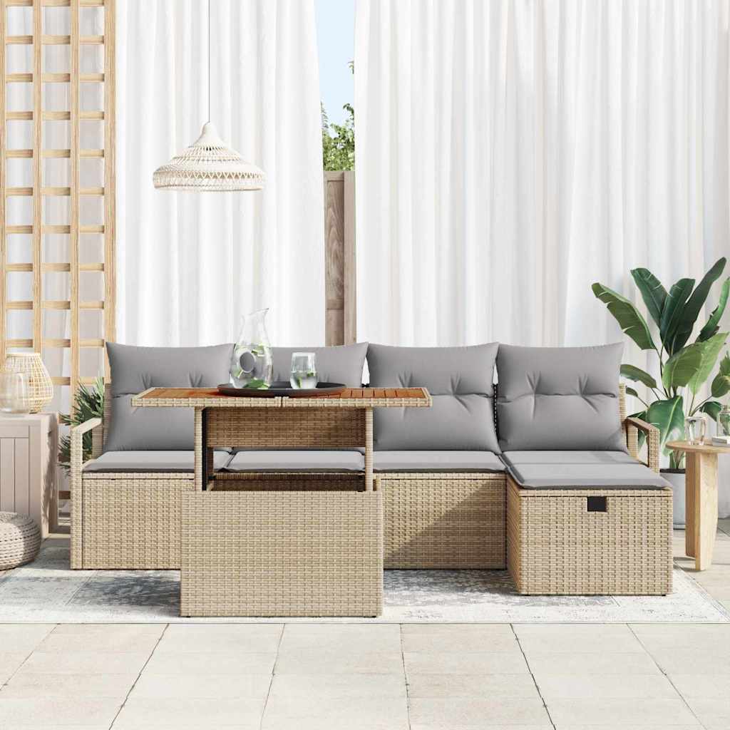 Trädgårdsoffset med kudde med lagring 6 pcs Beige Poly rattan