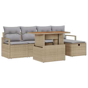 Trädgårdsoffset med kudde med lagring 6 pcs Beige Poly rattan