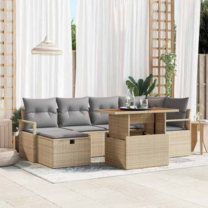 Trädgårdsoffset med kudde med lagring 7 pcs Beige Poly rattan