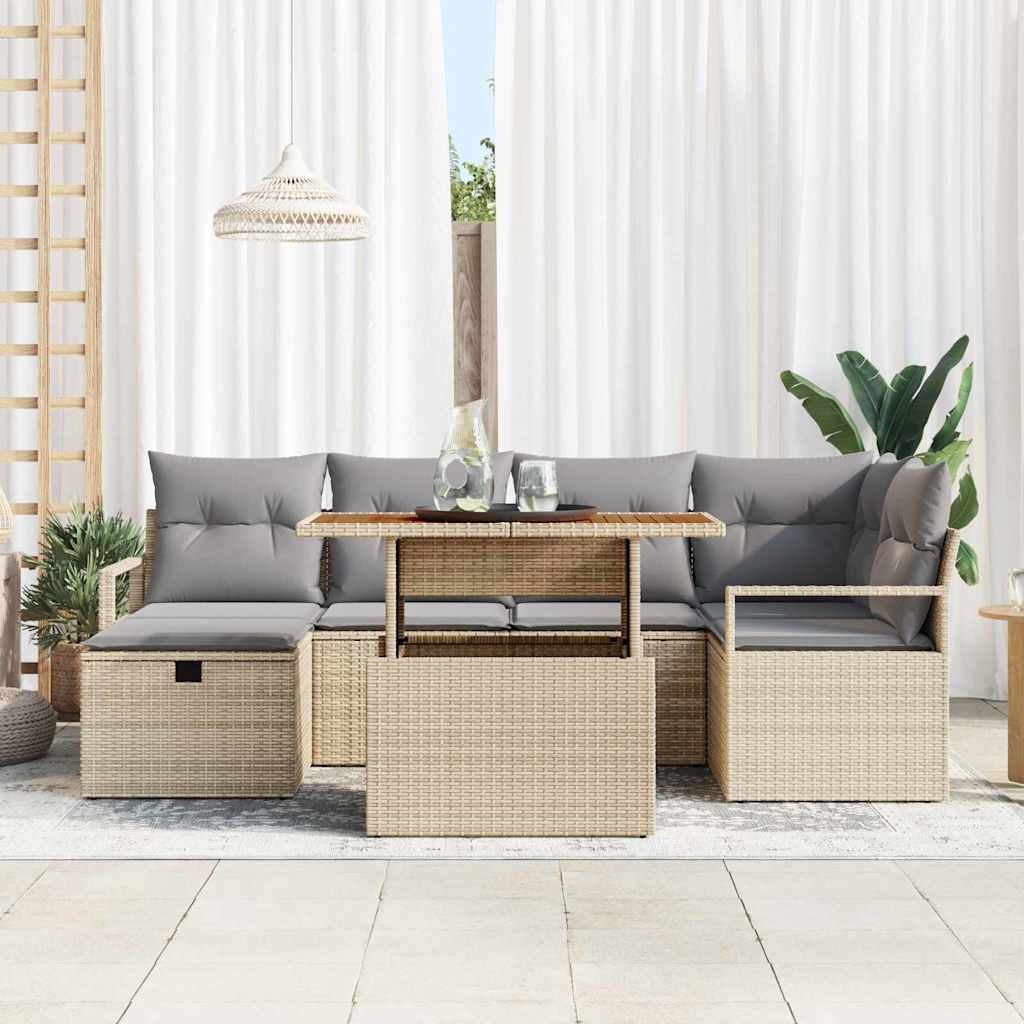 Trädgårdsoffset med kudde med lagring 7 pcs Beige Poly rattan