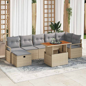 Trädgårdsoffset med kudde med lagring 8 pcs Beige Poly rattan