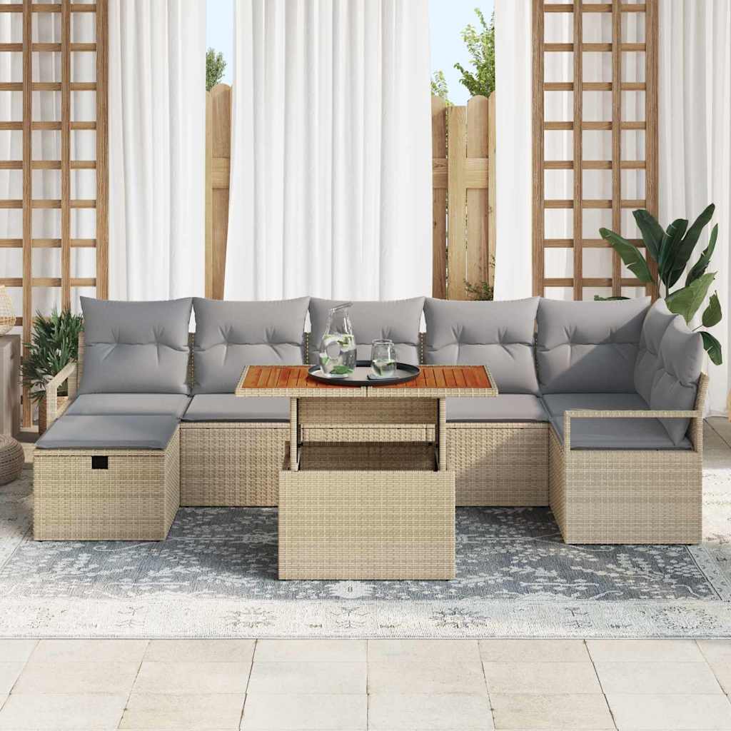 Trädgårdsoffset med kudde med lagring 8 pcs Beige Poly rattan
