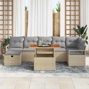 Trädgårdsoffset med kudde med lagring 8 pcs Beige Poly rattan