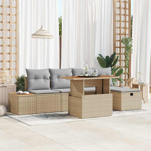 Trädgårdsoffset med kudde med lagring 6 pcs Beige Poly rattan