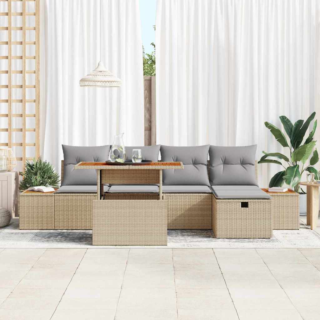 Trädgårdsoffset med kudde med lagring 6 pcs Beige Poly rattan