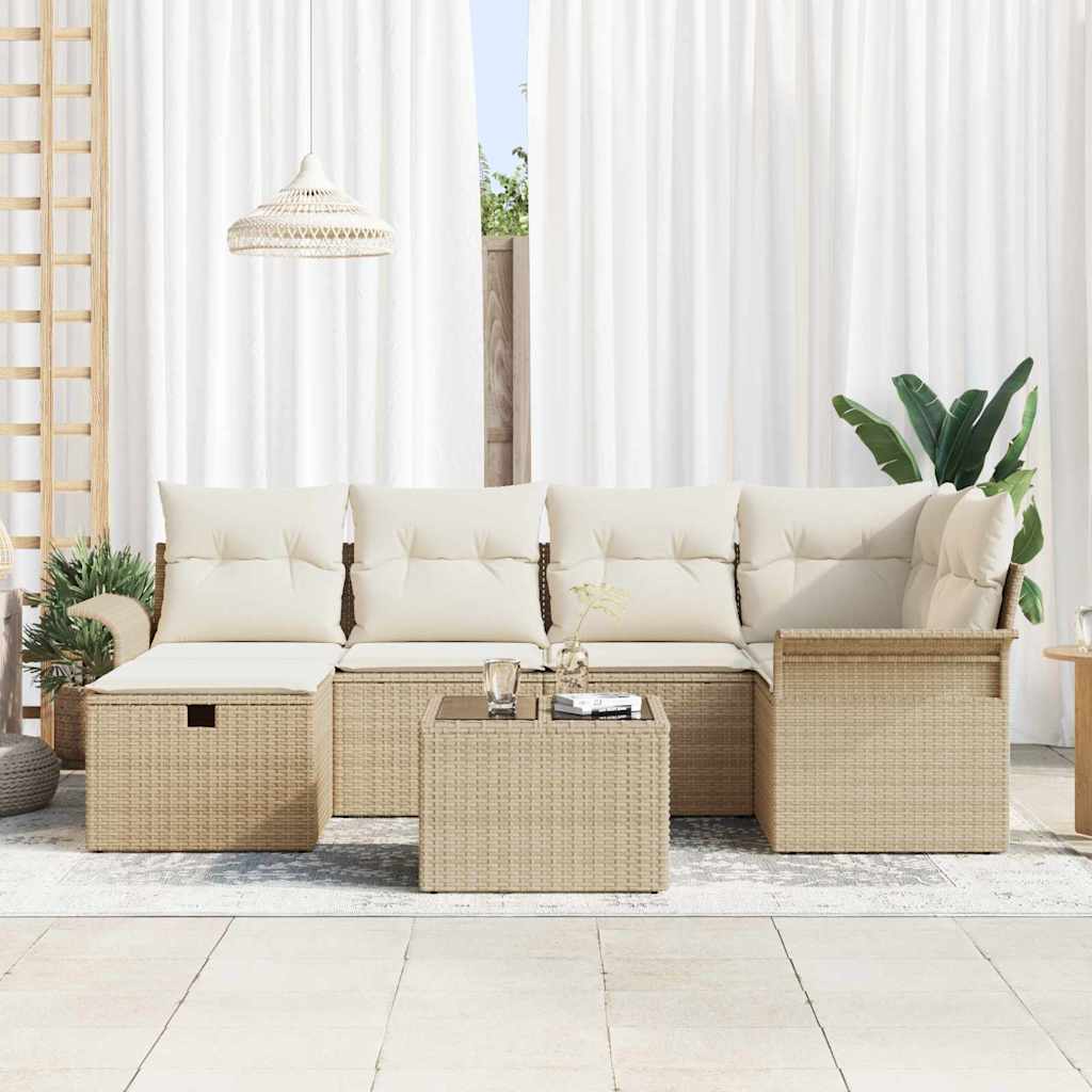 Trädgårdsoffset med kudde med lagring 7 pcs Poly rattan