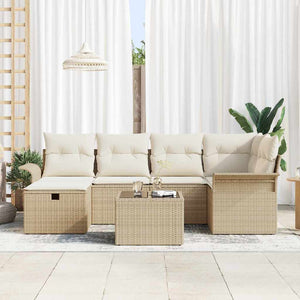 Trädgårdsoffset med kudde med lagring 7 pcs Poly rattan