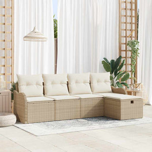 Trädgårdsoffset med kudde med lagring 5 pcs Beige Poly rattan