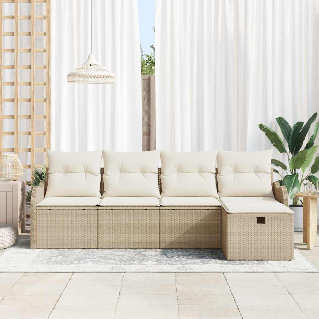 Trädgårdsoffset med kudde med lagring 5 pcs Beige Poly rattan