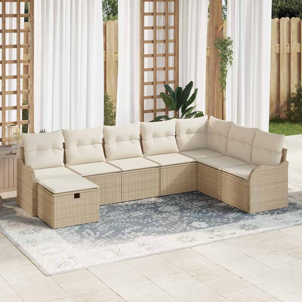 Trädgårdsoffset med kudde med lagring 8 pcs Beige Poly rattan