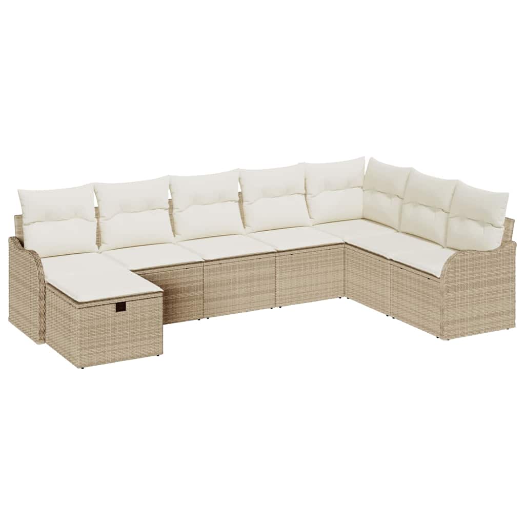 Trädgårdsoffset med kudde med lagring 8 pcs Beige Poly rattan