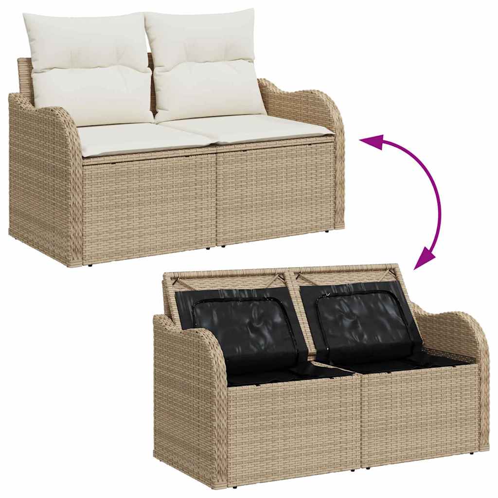 Trädgårdsoffset med kudde med lagring 8 pcs Beige Poly rattan