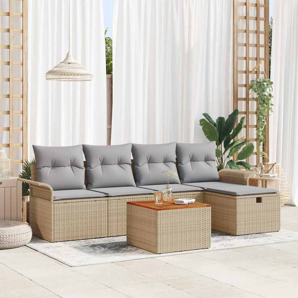 Trädgårdsoffset med kudde med lagring 6 pcs Beige Poly rattan
