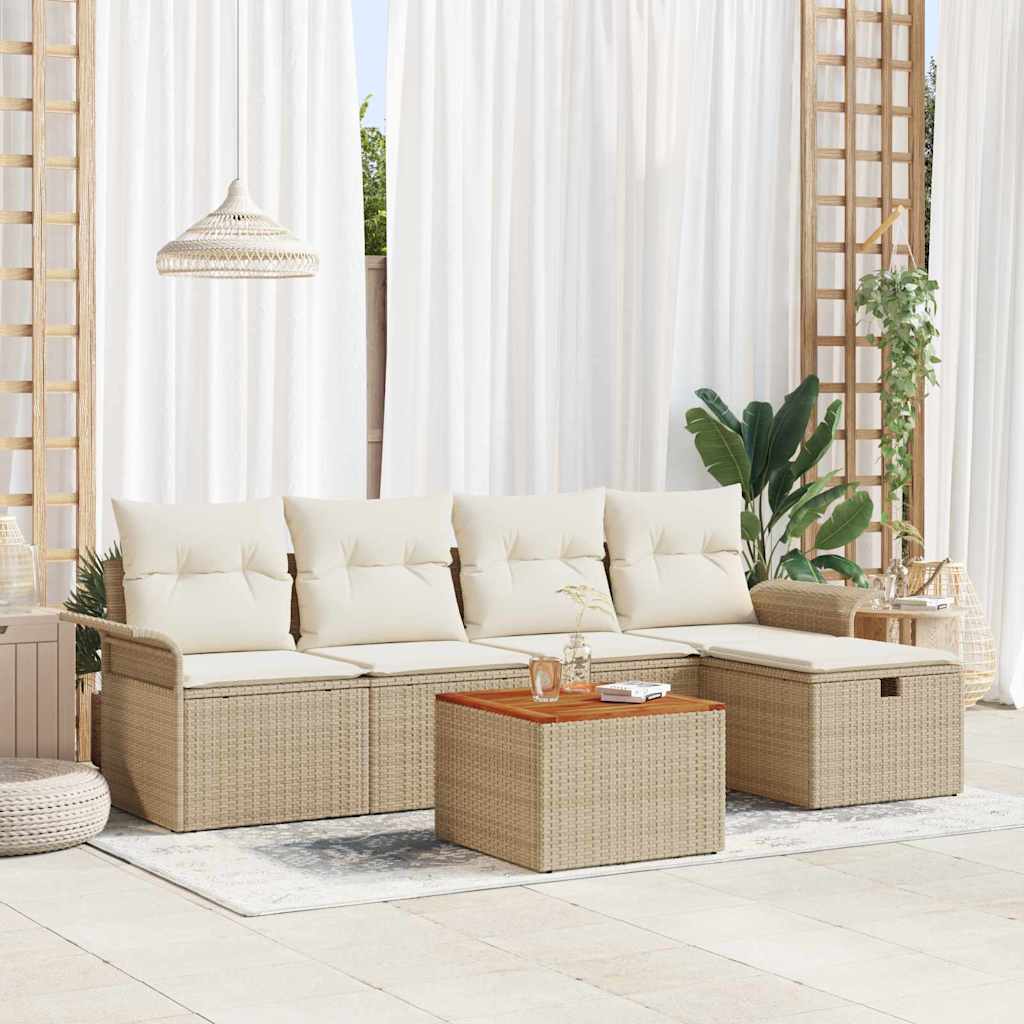 Trädgårdsoffset med kudde med lagring 6 pcs Beige Poly rattan