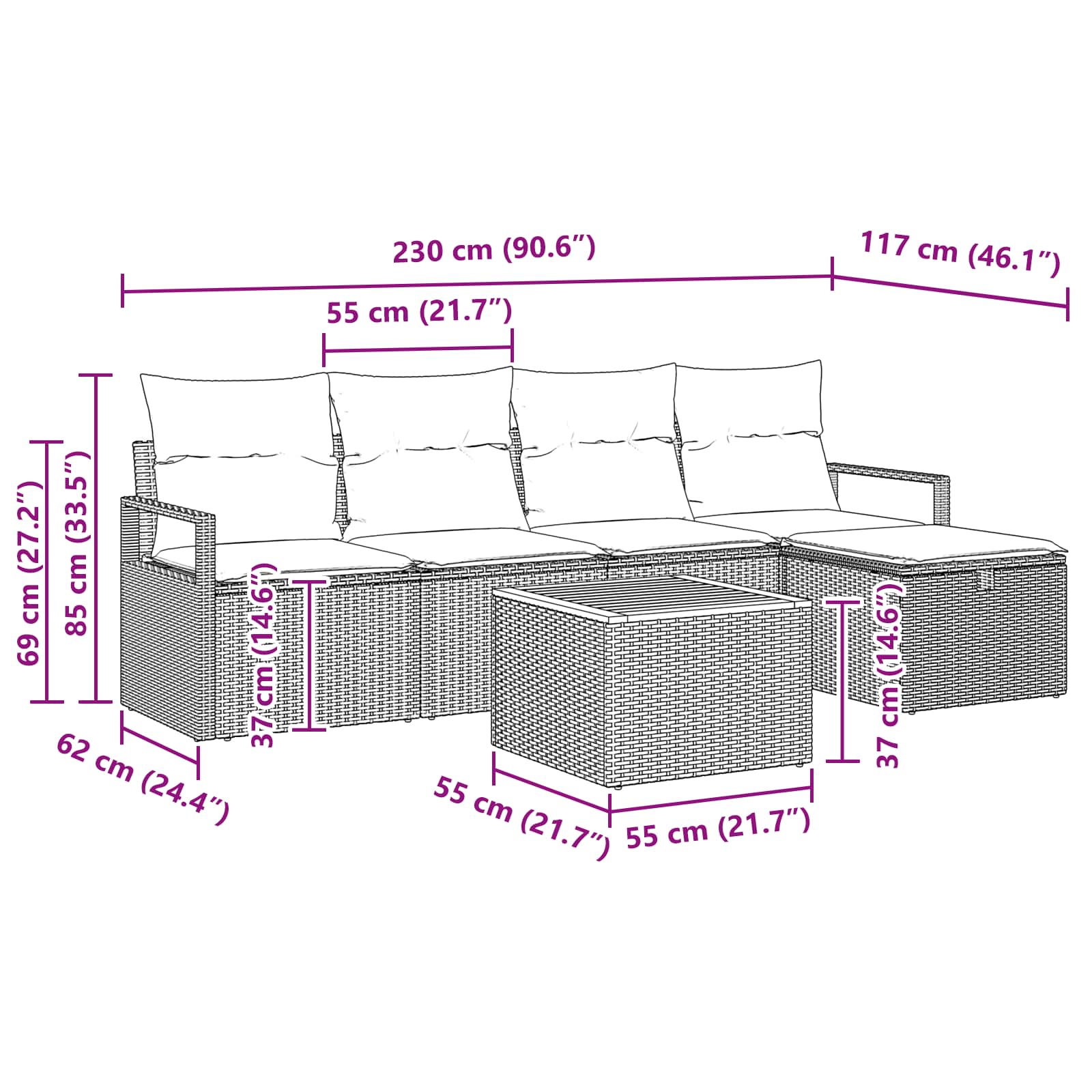 Trädgårdsoffset med kudde med lagring 6 pcs Beige Poly rattan