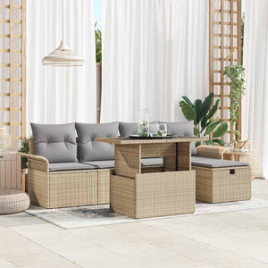 Trädgårdsoffset med kudde med lagring 6 pcs Beige Poly rattan
