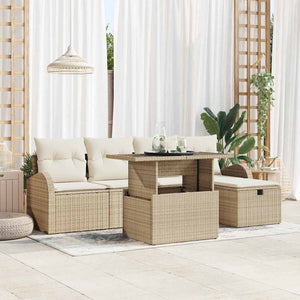 Trädgårdsoffset med kudde med lagring 6 pcs Beige Poly rattan