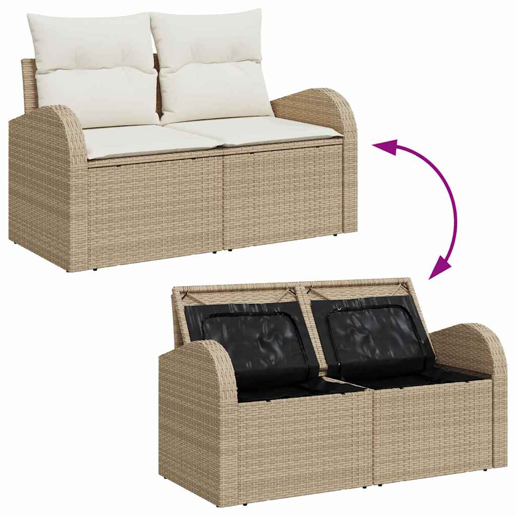 Trädgårdsoffset med kudde med lagring 6 pcs Beige Poly rattan