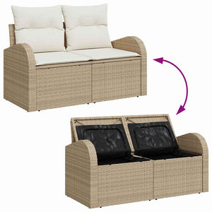 Trädgårdsoffset med kudde med lagring 6 pcs Beige Poly rattan